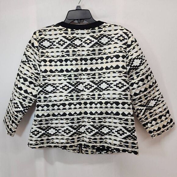 Roz & Ali Size L Woman 3/4 Sleeve Full Zip Jacket Blazer Geometric Aztec Print B - Picture 3 of 7